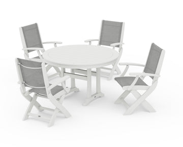 Coastal Folding Chair 5-Piece Round Dining Set with Trestle Legs