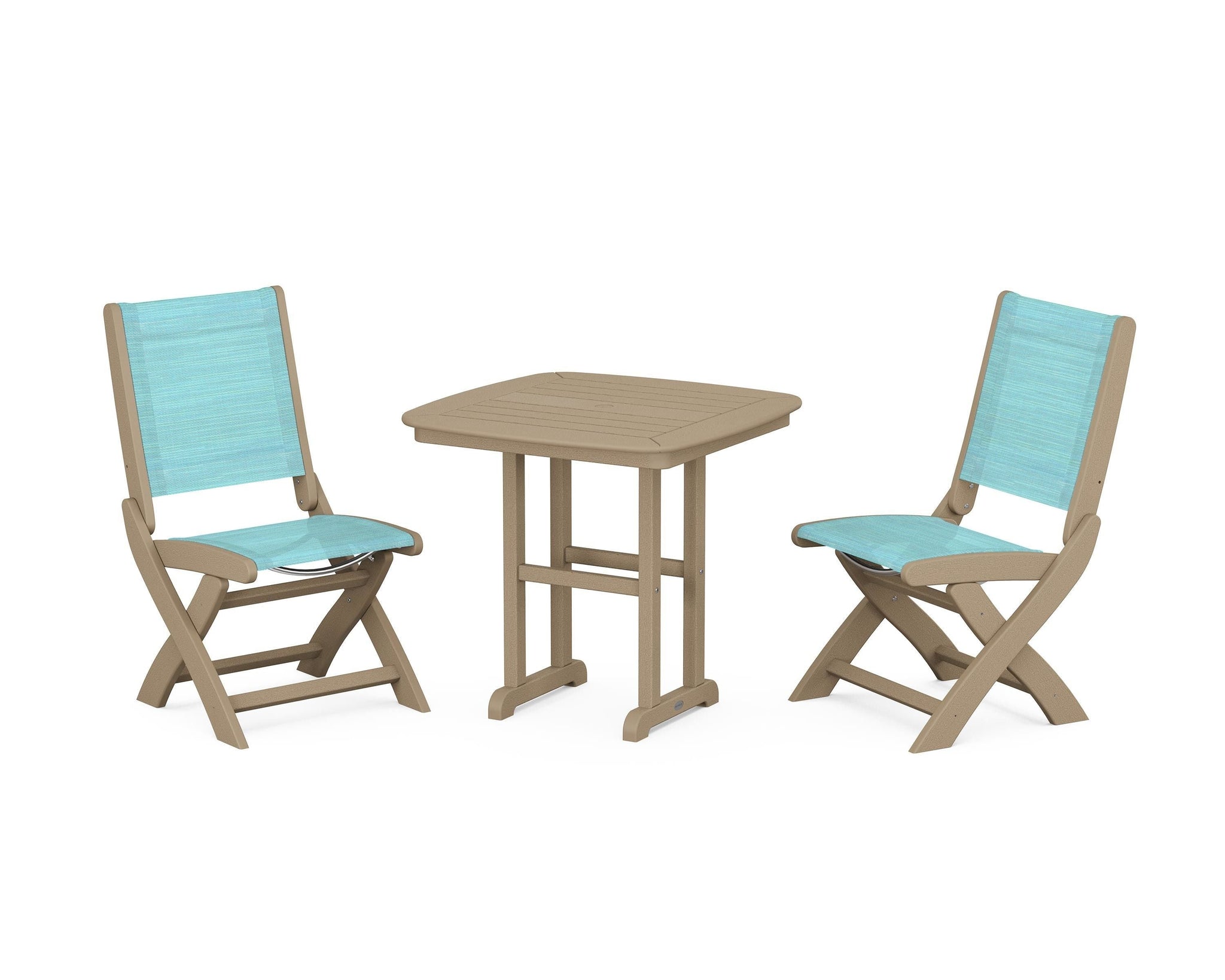 Coastal Folding Side Chair 3-Piece Dining Set