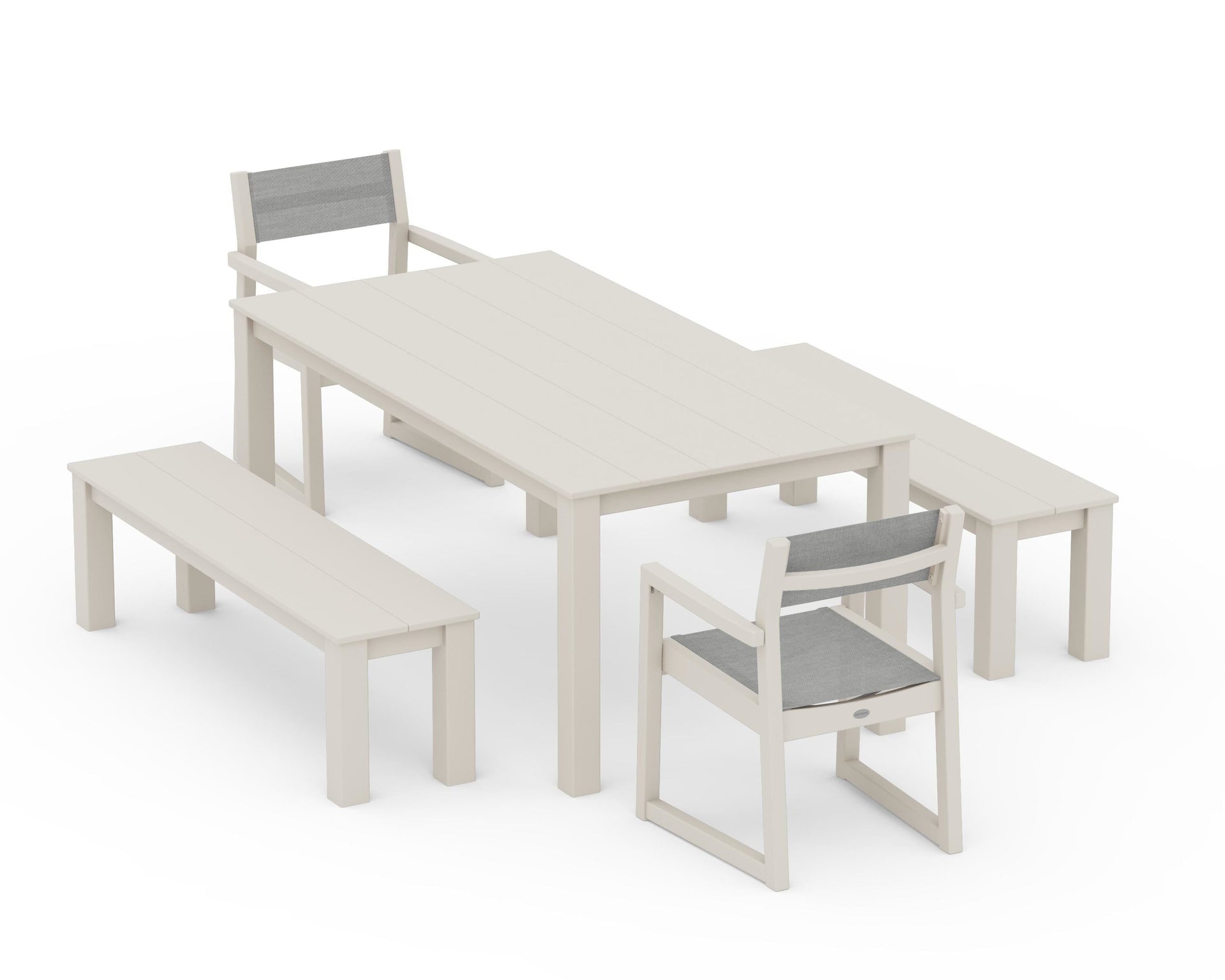 EDGE Sling Arm Chair 5-Piece Parsons Dining Set with Benches