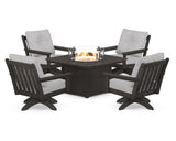 Vineyard 5-Piece Deep Seating Swivel Conversation Set with Fire Pit Table