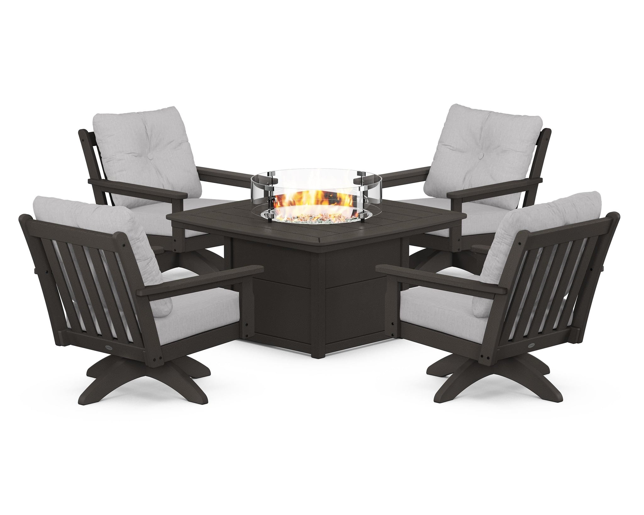 Vineyard 5-Piece Deep Seating Swivel Conversation Set with Fire Pit Table