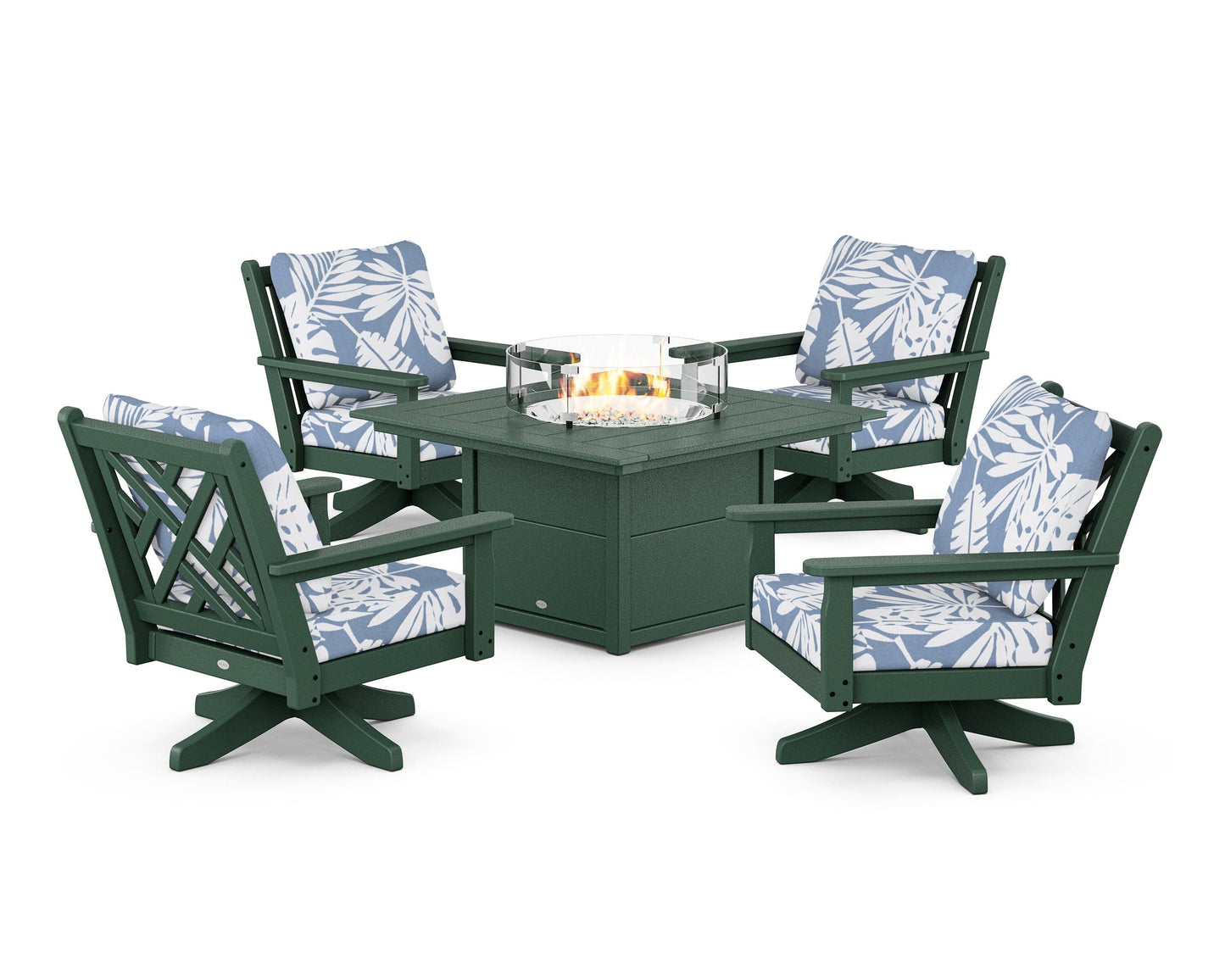 Chippendale 5-Piece Deep Seating Swivel Conversation Set with Fire Pit Table