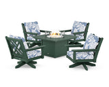 Chippendale 5-Piece Deep Seating Swivel Conversation Set with Fire Pit Table