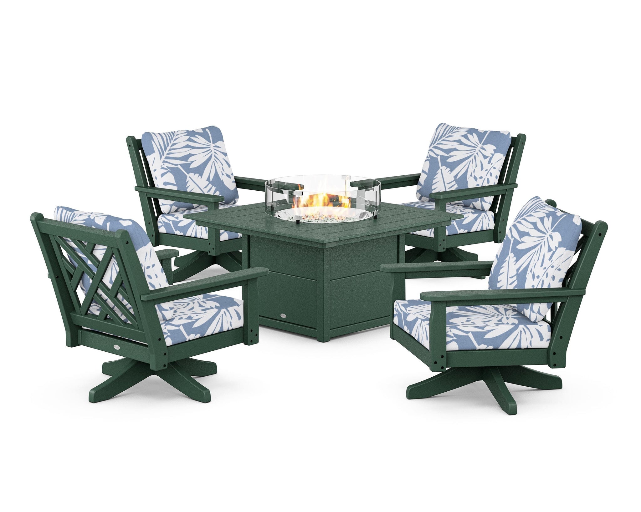 Chippendale 5-Piece Deep Seating Swivel Conversation Set with Fire Pit Table