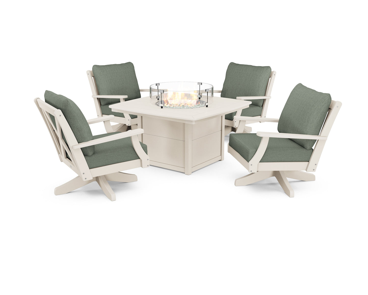 Braxton 5-Piece Deep Seating Swivel Conversation Set with Fire Pit Table