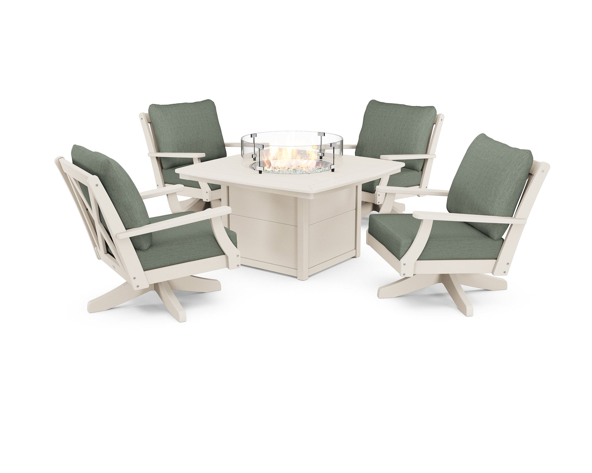 Braxton 5-Piece Deep Seating Swivel Conversation Set with Fire Pit Table