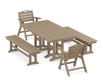 Nautical Lowback 5-Piece Farmhouse Dining Set with Benches