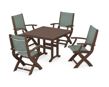 Coastal Folding Chair 5-Piece Farmhouse Dining Set