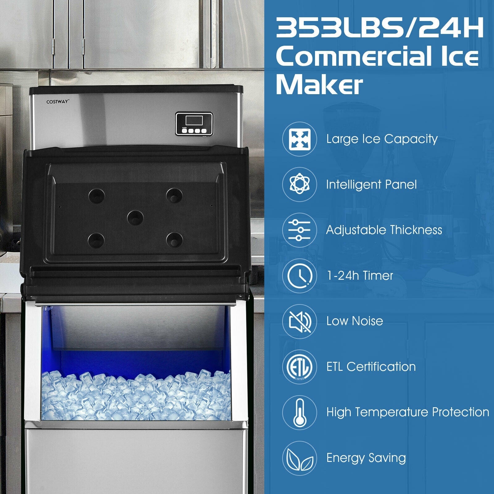 Costway 353 lbs/24H Split Commercial Ice Maker w/ 198 lbs Storage Bin 23560871 New