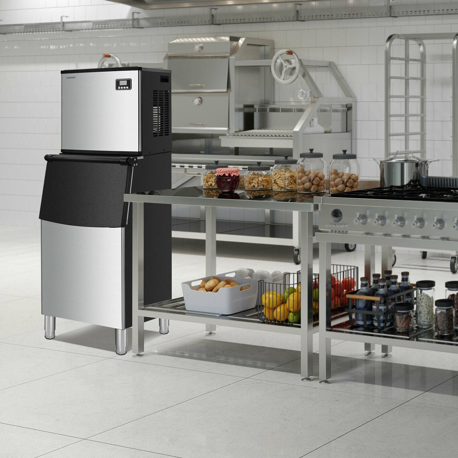 Costway 353 lbs/24H Split Commercial Ice Maker w/ 198 lbs Storage Bin 23560871 New
