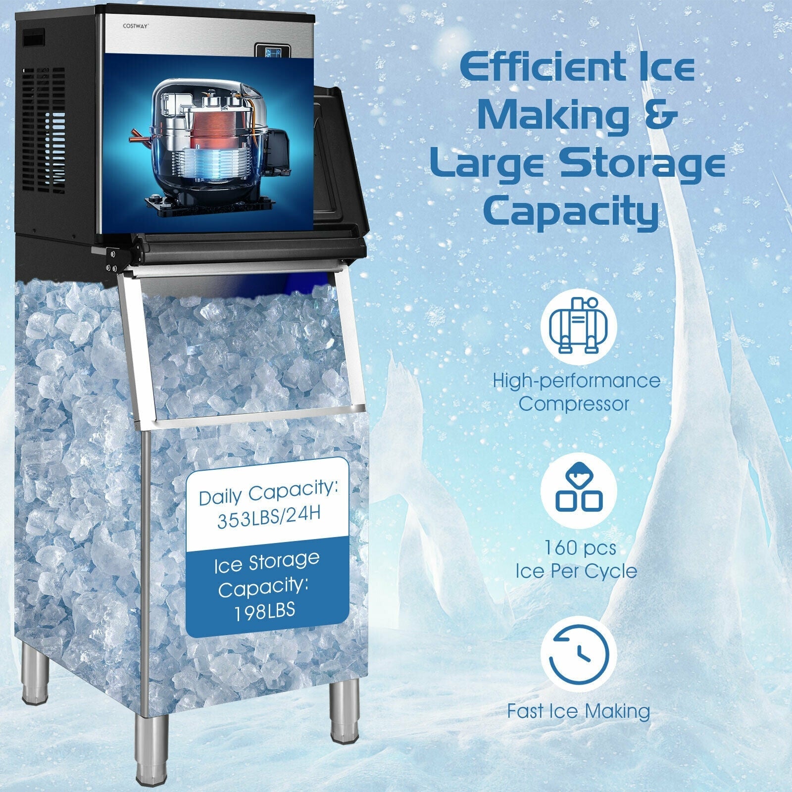 Costway 353 lbs/24H Split Commercial Ice Maker w/ 198 lbs Storage Bin 23560871 New