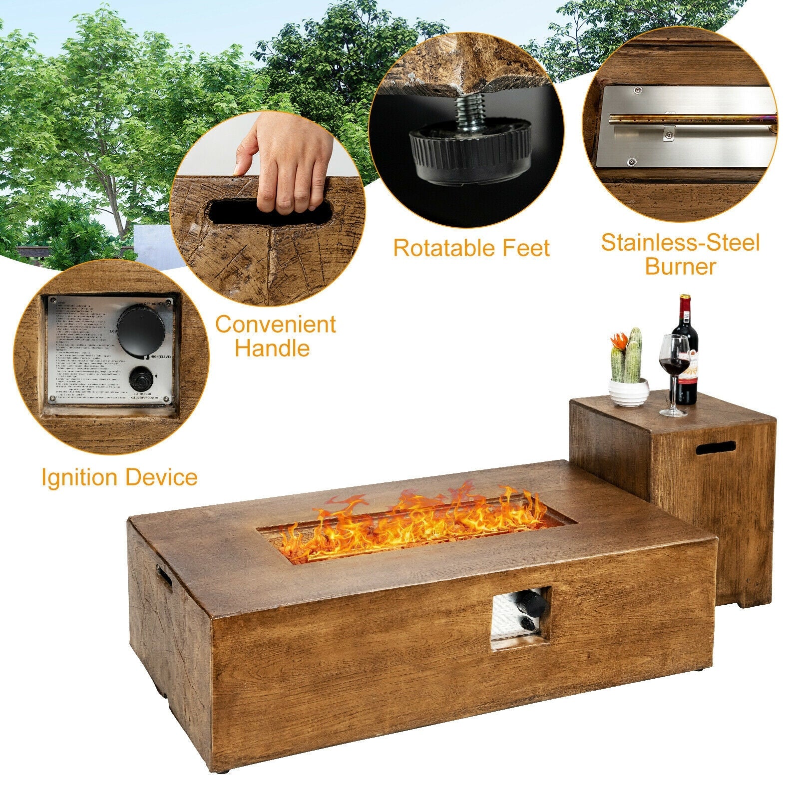 Costway 2-Pc Outdoor Propane Fire Pit Table Set 18064793 New