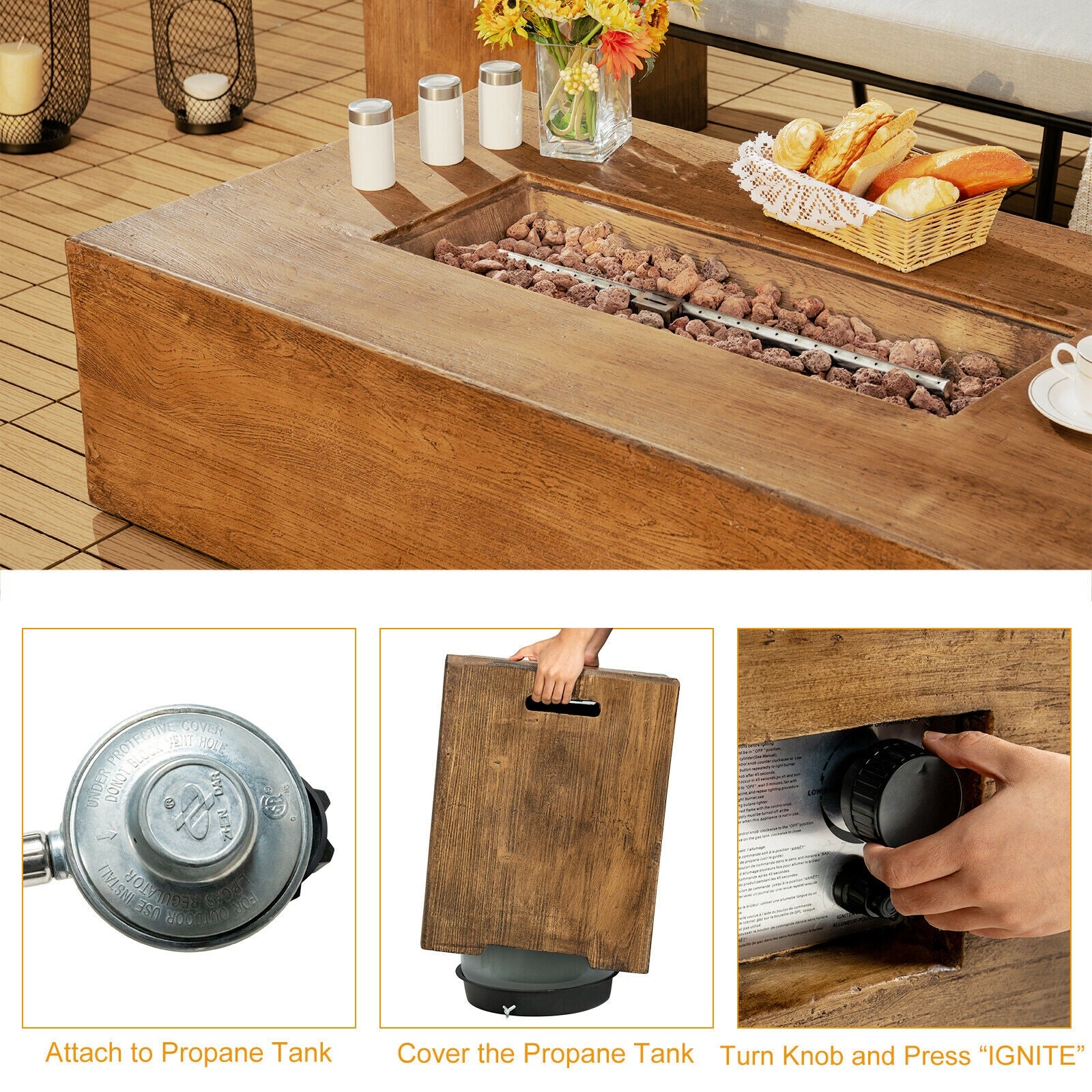 Costway 2-Pc Outdoor Propane Fire Pit Table Set 18064793 New