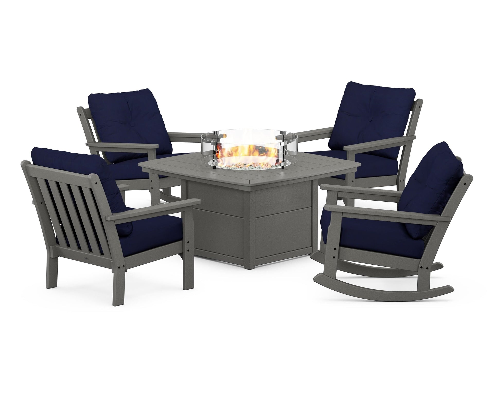 Vineyard 5-Piece Deep Seating Rocking Chair Conversation Set with Fire Pit Table