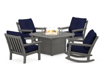 Vineyard 5-Piece Deep Seating Rocking Chair Conversation Set with Fire Pit Table