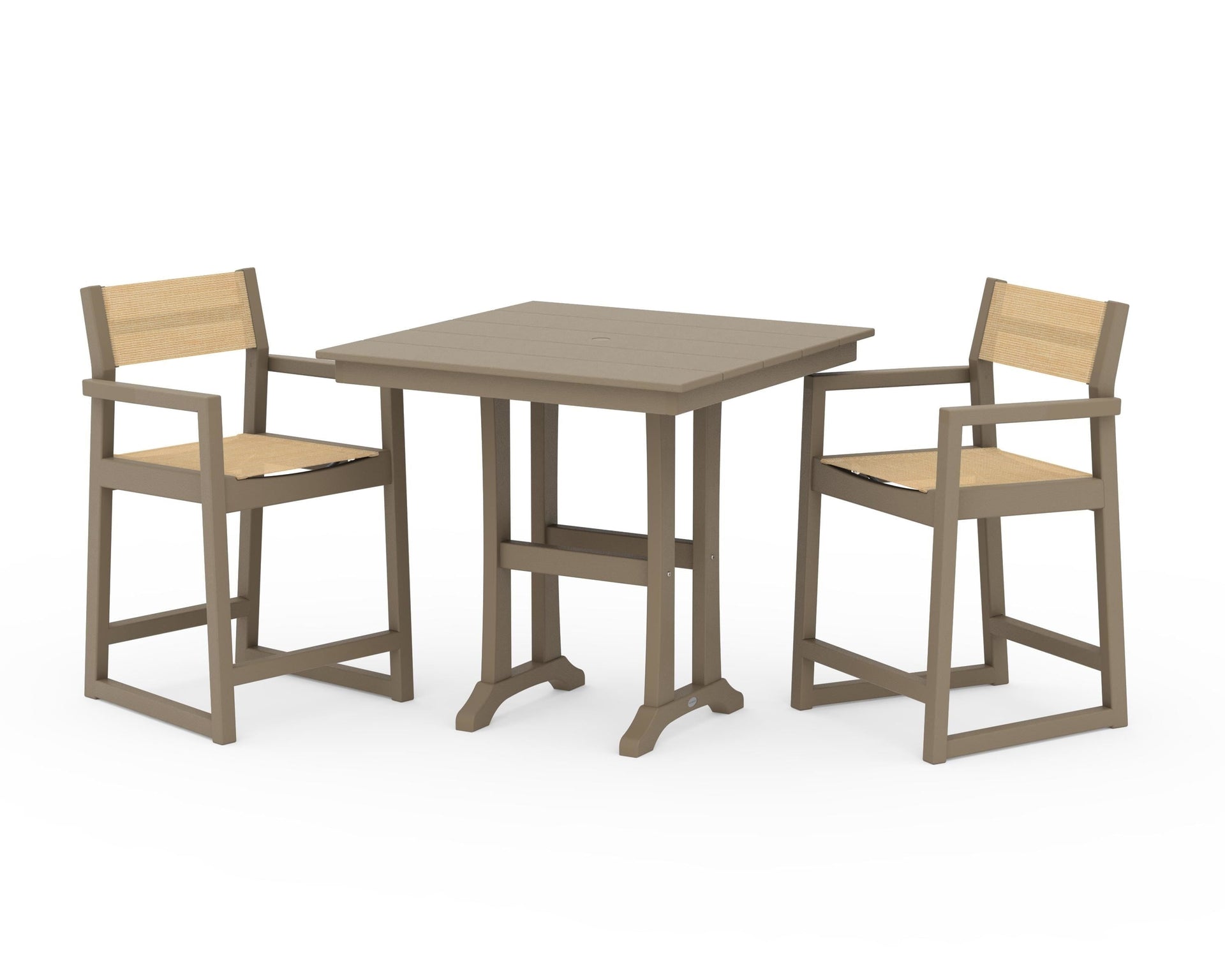 EDGE Sling Arm Chair 3-Piece Farmhouse Counter Set with Trestle Legs