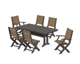 Coastal Folding Chair 7-Piece Farmhouse Dining Set with Trestle Legs
