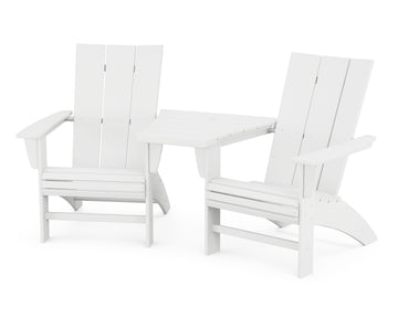 Modern 3-Piece Curveback Adirondack Set with Angled Connecting Table