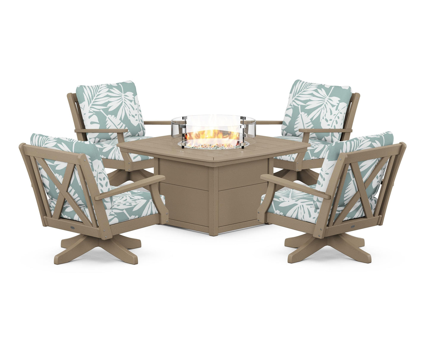 Braxton 5-Piece Deep Seating Swivel Conversation Set with Fire Pit Table