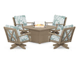 Braxton 5-Piece Deep Seating Swivel Conversation Set with Fire Pit Table