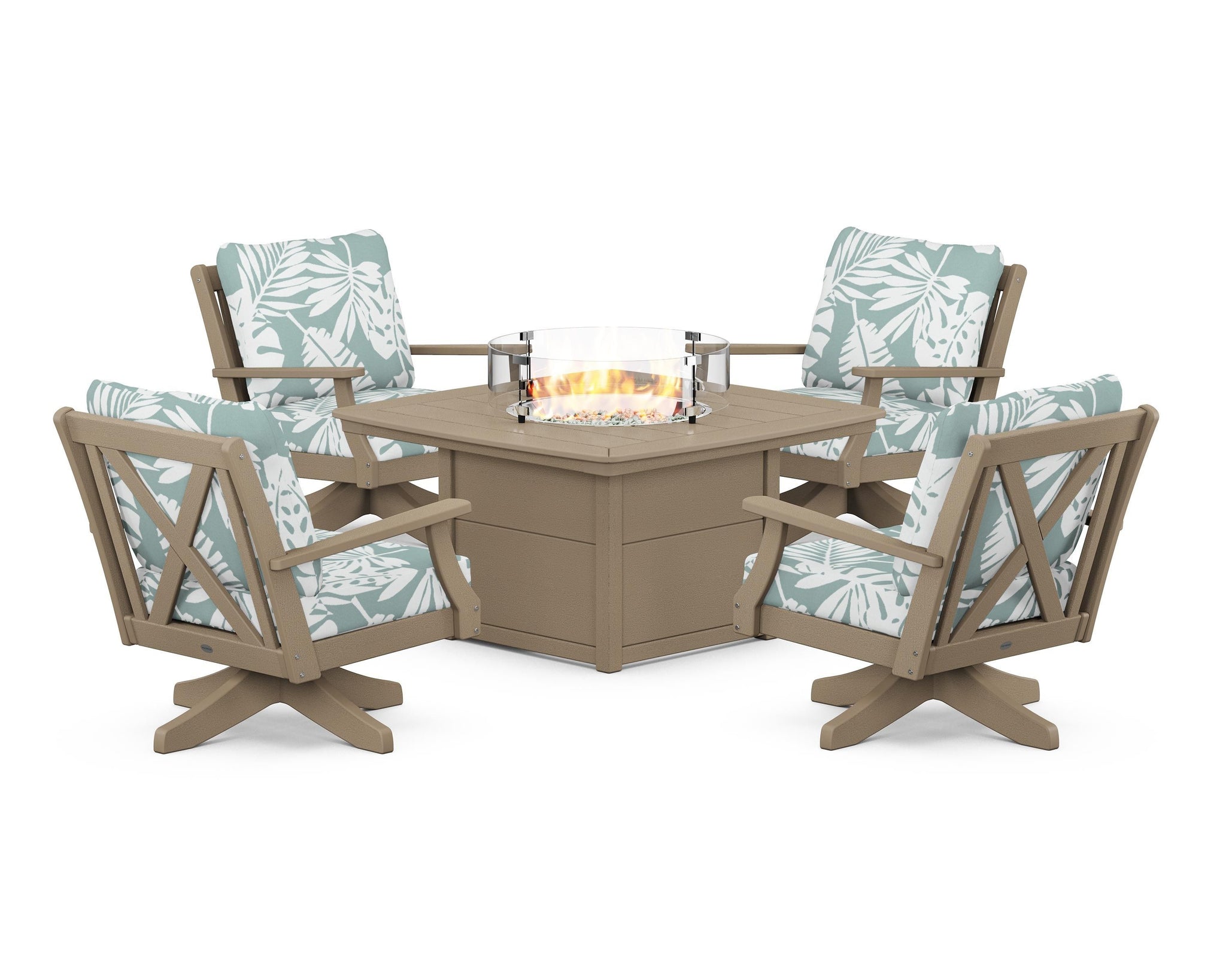 Braxton 5-Piece Deep Seating Swivel Conversation Set with Fire Pit Table
