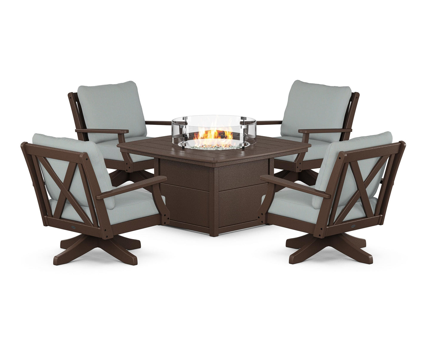 Braxton 5-Piece Deep Seating Swivel Conversation Set with Fire Pit Table