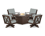 Braxton 5-Piece Deep Seating Swivel Conversation Set with Fire Pit Table