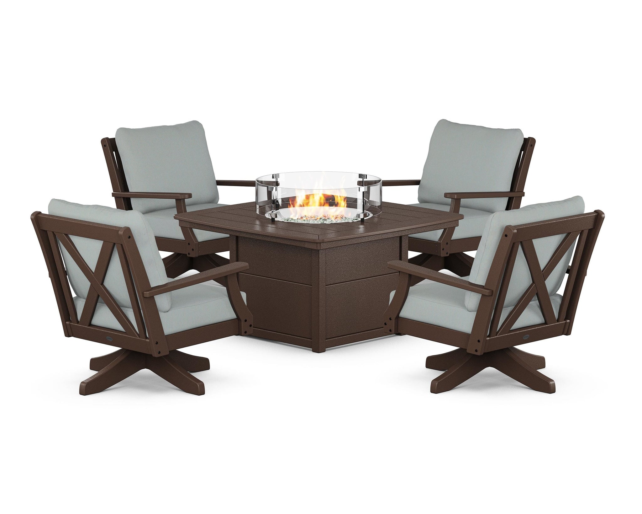 Braxton 5-Piece Deep Seating Swivel Conversation Set with Fire Pit Table