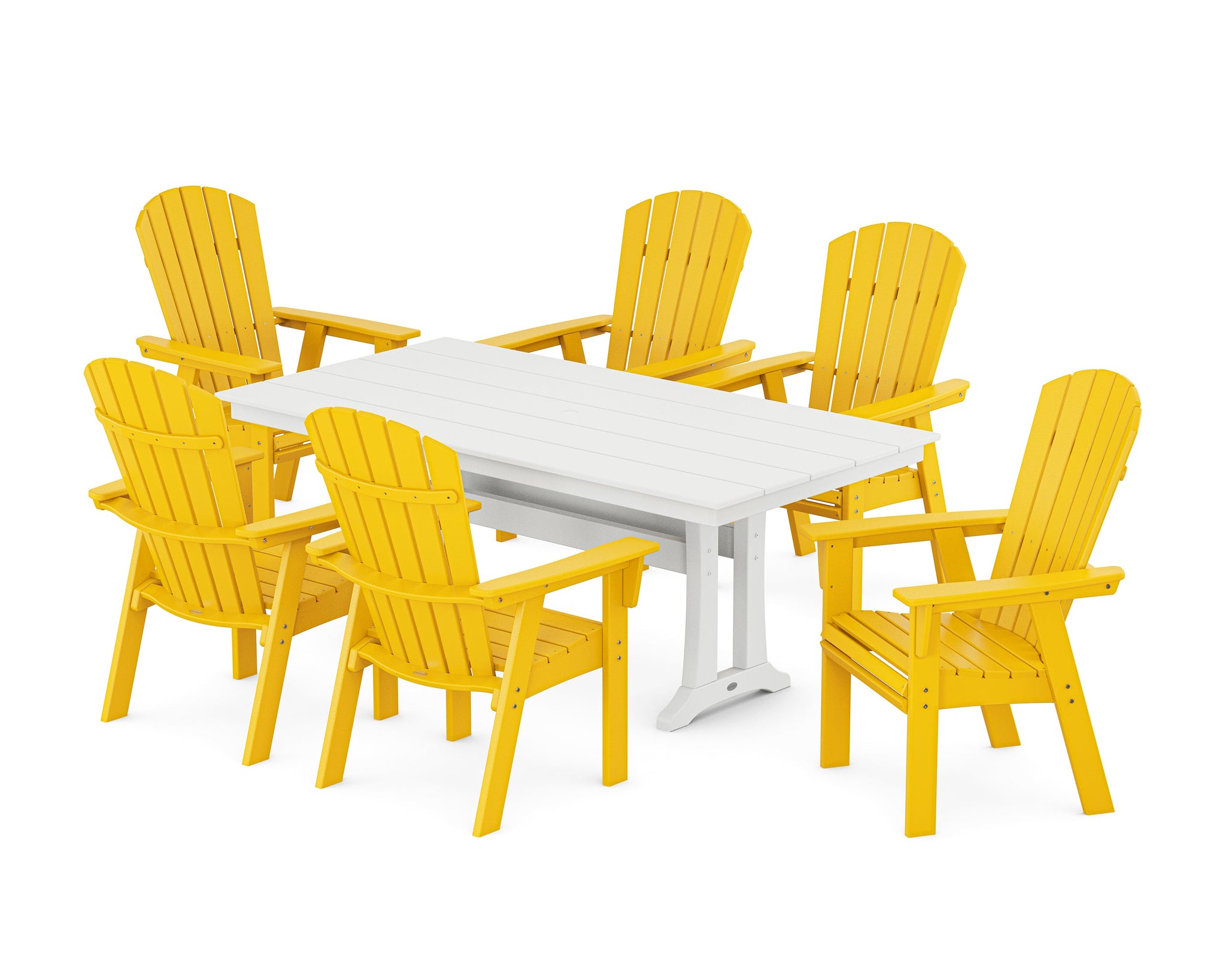 Nautical Curveback Adirondack 7-Piece Farmhouse Dining Set with Trestle Legs