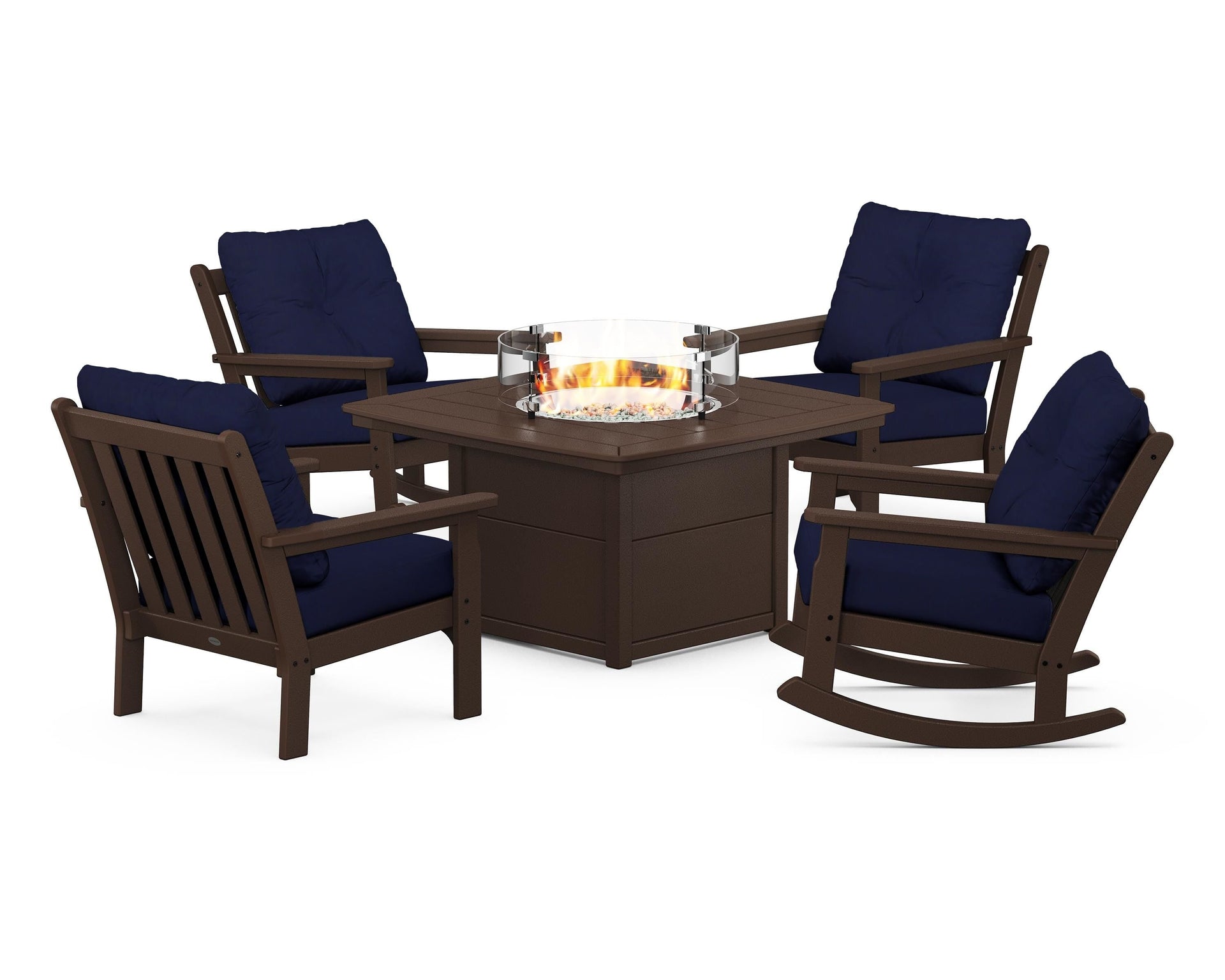 Vineyard 5-Piece Deep Seating Rocking Chair Conversation Set with Fire Pit Table