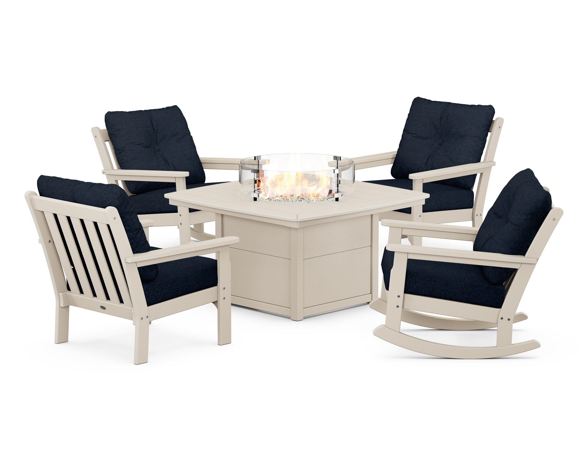 Vineyard 5-Piece Deep Seating Rocking Chair Conversation Set with Fire Pit Table