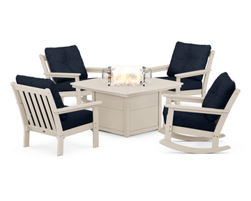 Vineyard 5-Piece Deep Seating Rocking Chair Conversation Set with Fire Pit Table