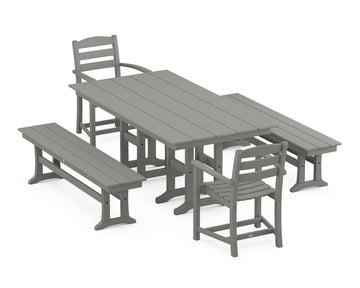 La Casa Café 5-Piece Farmhouse Dining Set with Benches