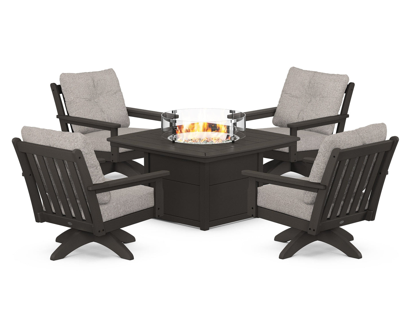 Vineyard 5-Piece Deep Seating Swivel Conversation Set with Fire Pit Table