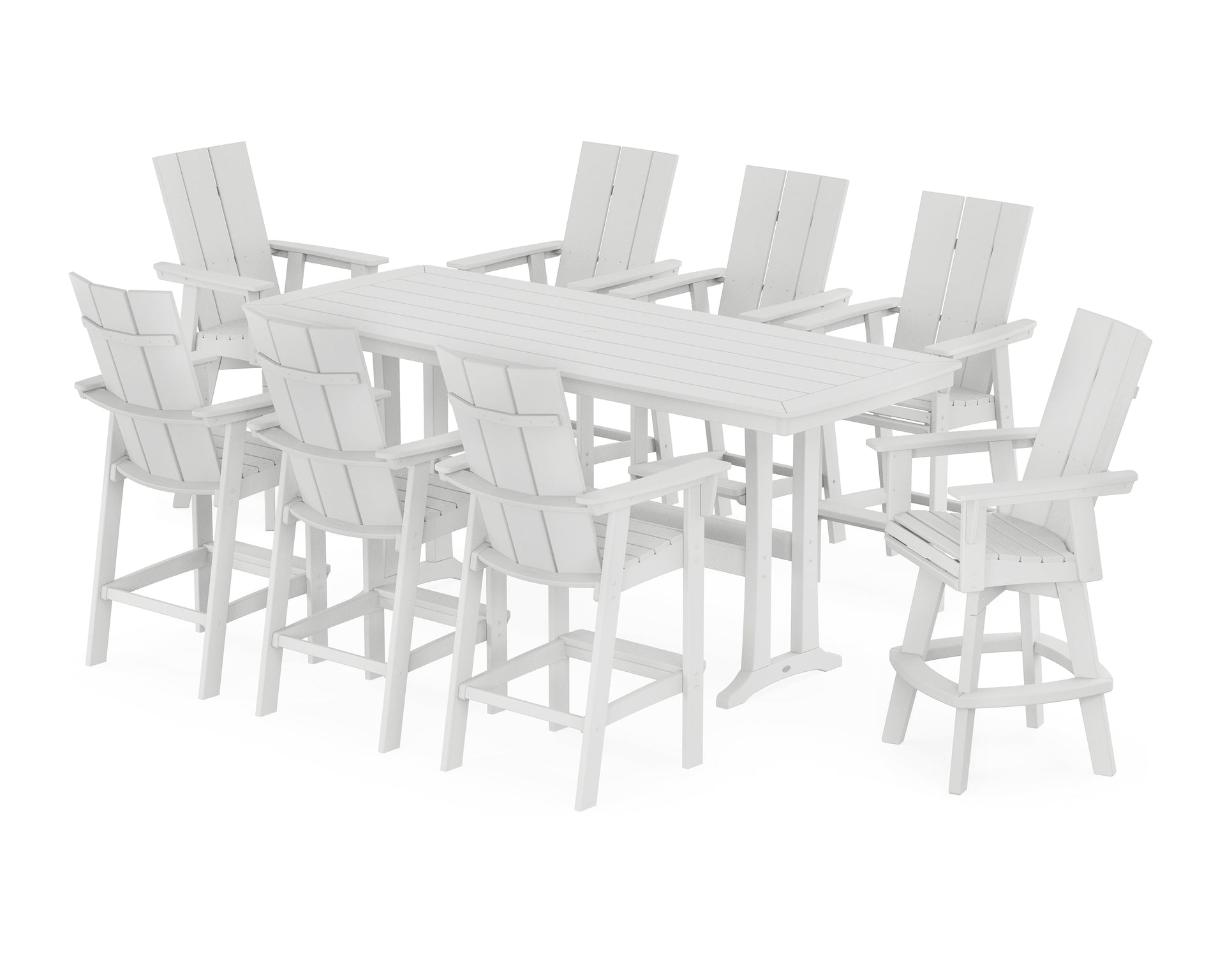 Modern Curveback Adirondack Swivel 9-Piece Bar Set with Trestle Legs