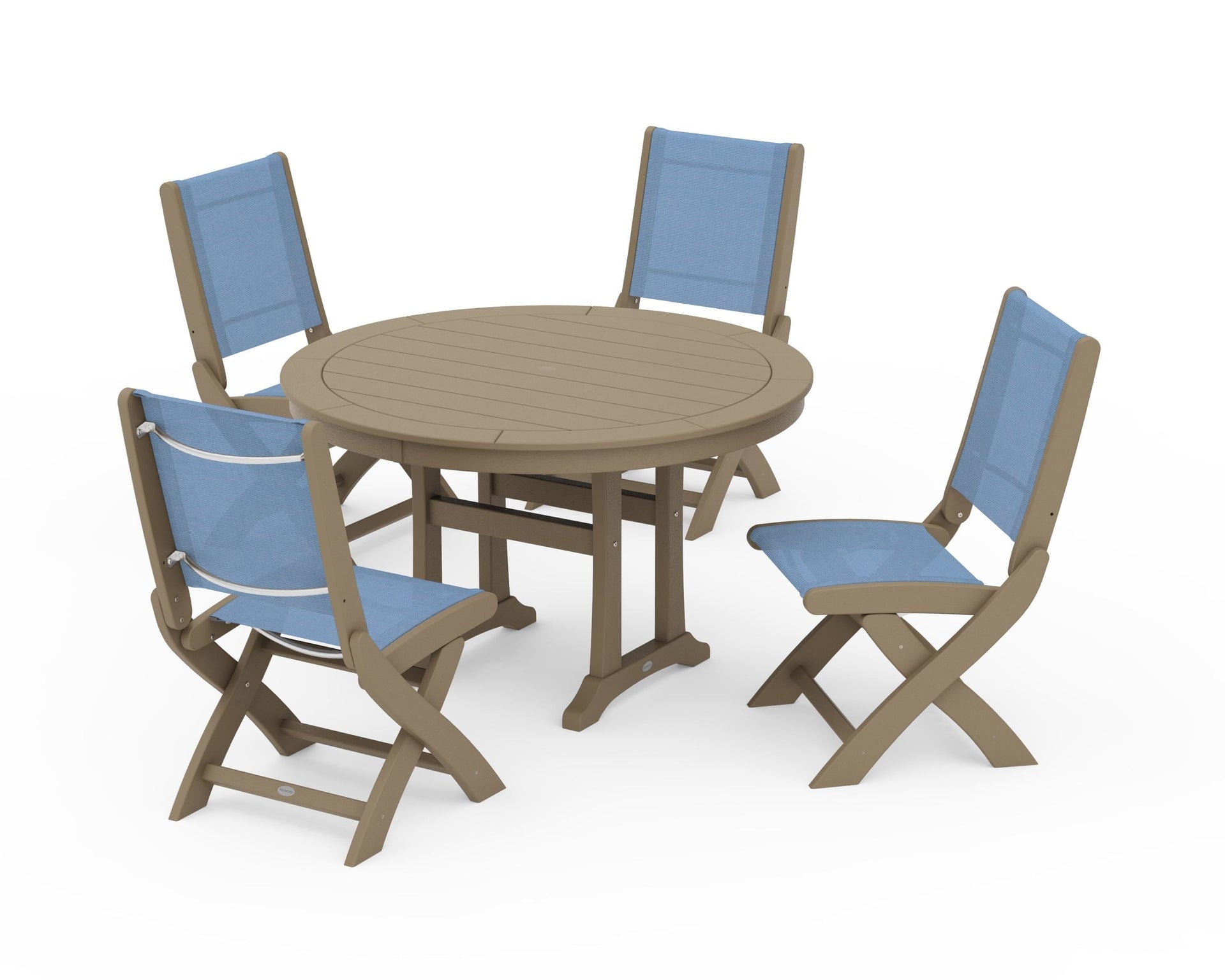 Coastal Folding Side Chair 5-Piece Round Dining Set With Trestle Legs