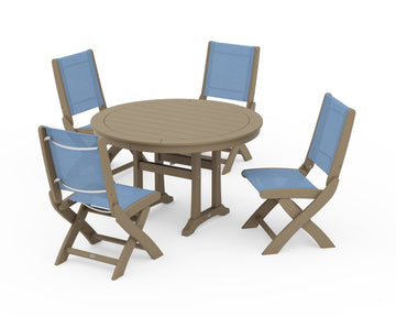 Coastal Folding Side Chair 5-Piece Round Dining Set With Trestle Legs
