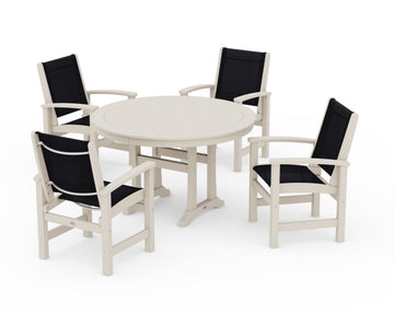 Coastal 5-Piece Round Dining Set with Trestle Legs