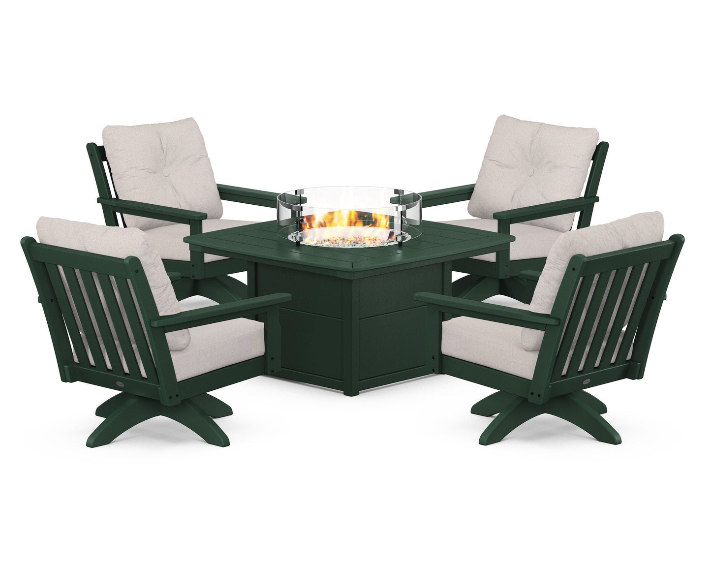 Vineyard 5-Piece Deep Seating Swivel Conversation Set with Fire Pit Table