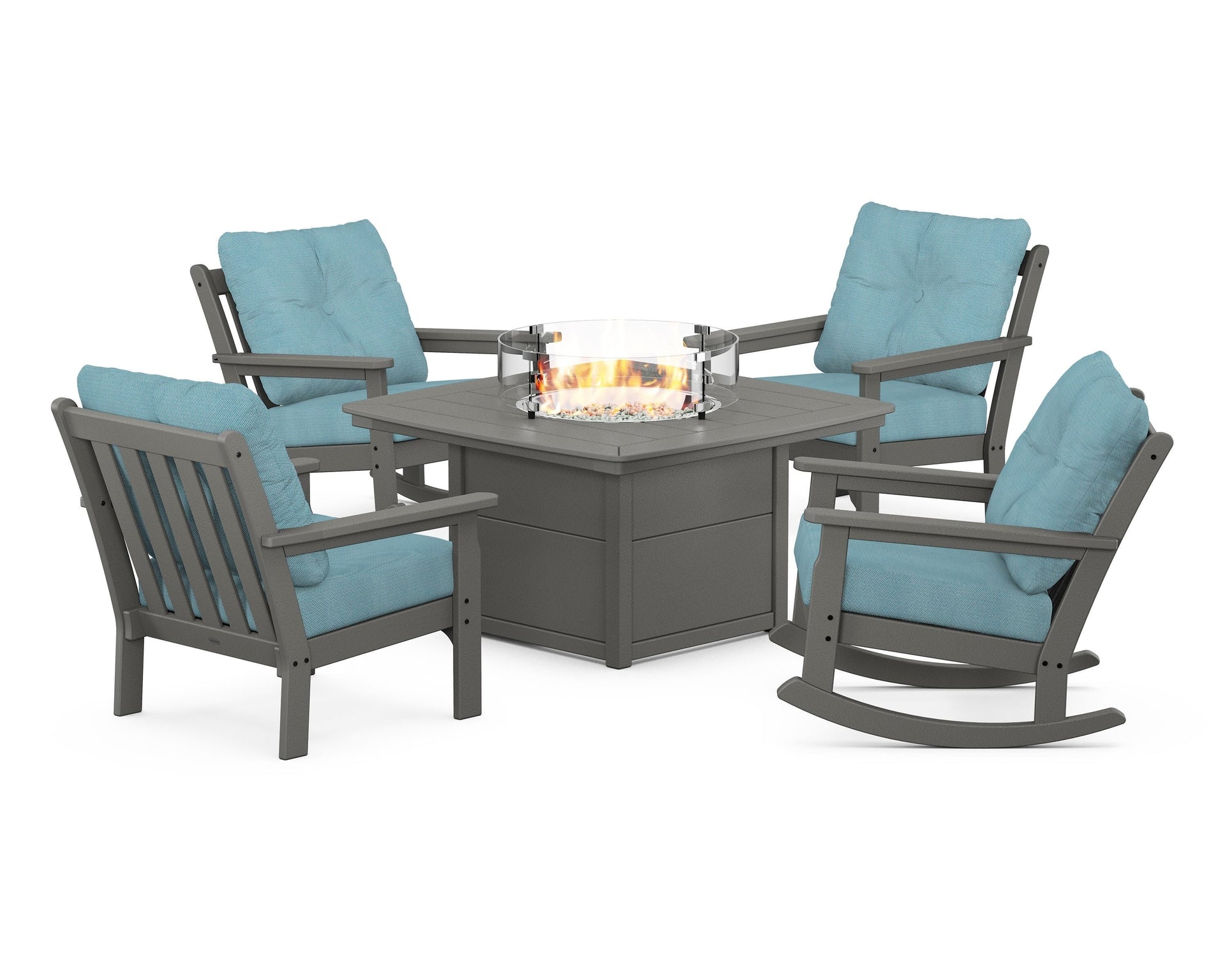 Vineyard 5-Piece Deep Seating Rocking Chair Conversation Set with Fire Pit Table