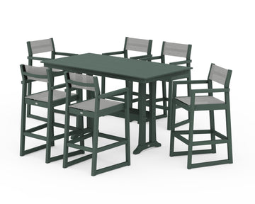 EDGE Sling Arm Chair 7-Piece Farmhouse Bar Set with Trestle Legs