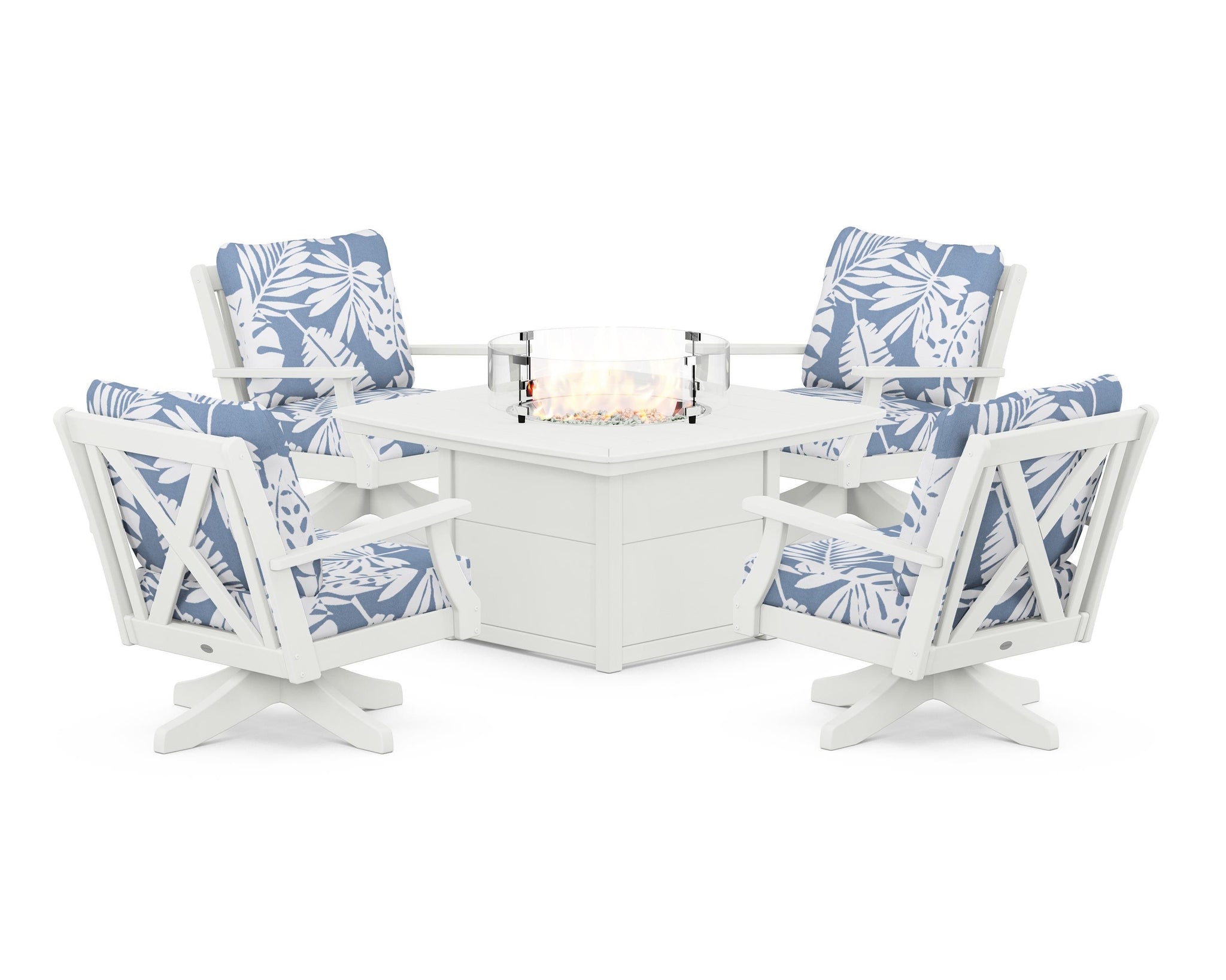 Braxton 5-Piece Deep Seating Swivel Conversation Set with Fire Pit Table