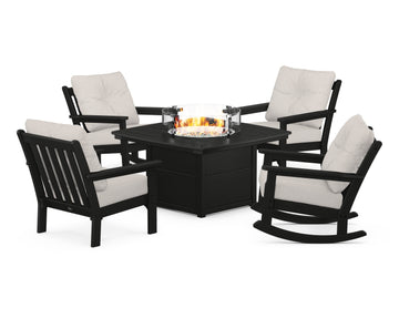 Vineyard 5-Piece Deep Seating Rocking Chair Conversation Set with Fire Pit Table