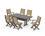 Coastal Folding Chair 7-Piece Farmhouse Dining Set with Trestle Legs