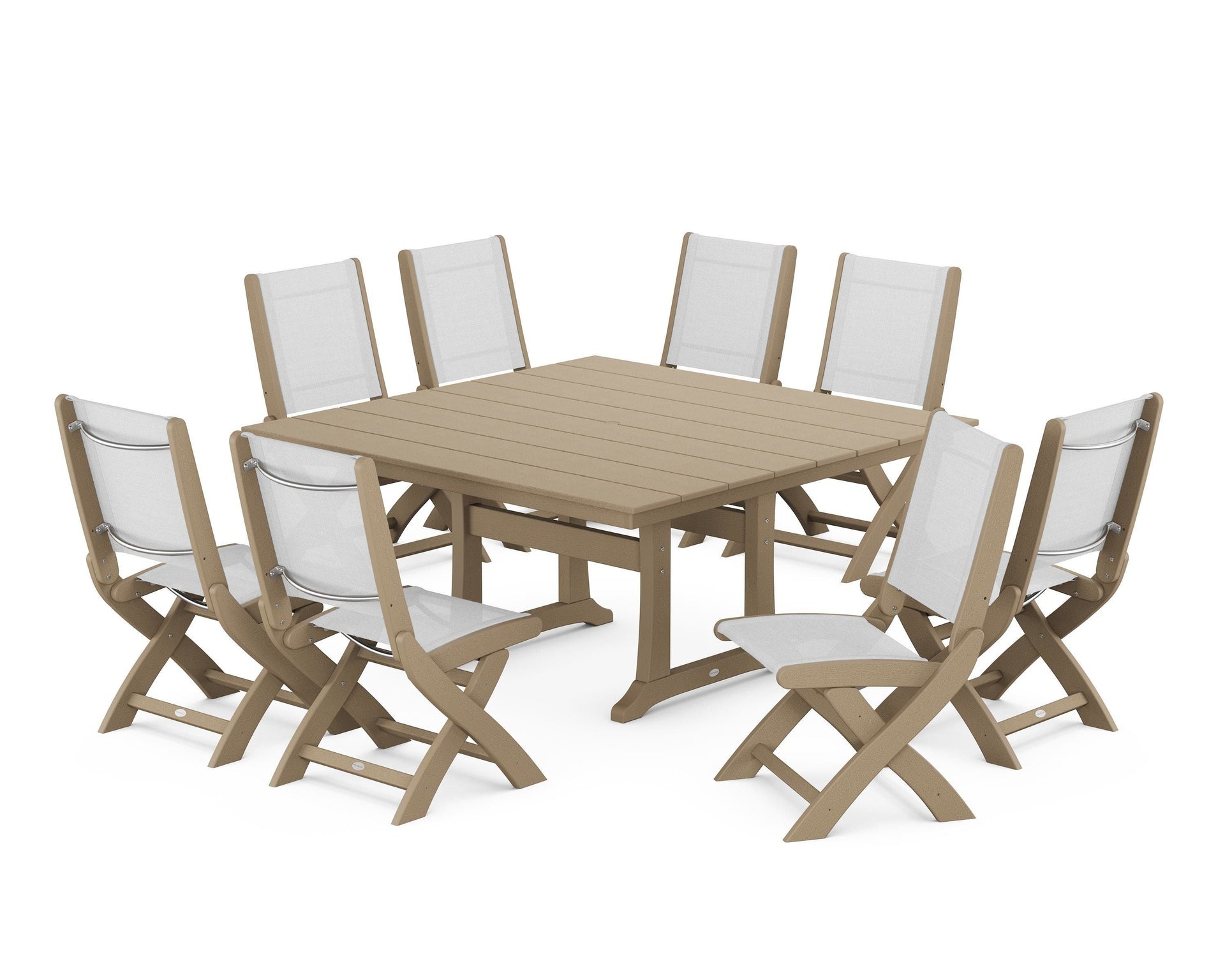Coastal Folding Side Chair 9-Piece Farmhouse Dining Set