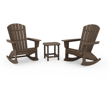 Nautical Curveback 3-Piece Adirondack Rocking Chair Set