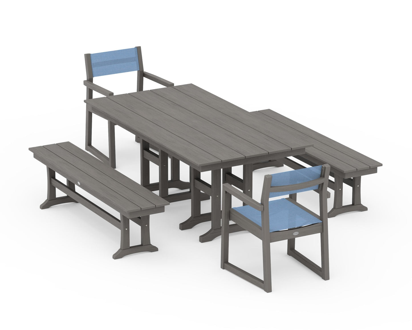 EDGE Sling Arm Chair 5-Piece Farmhouse Dining Set with Benches