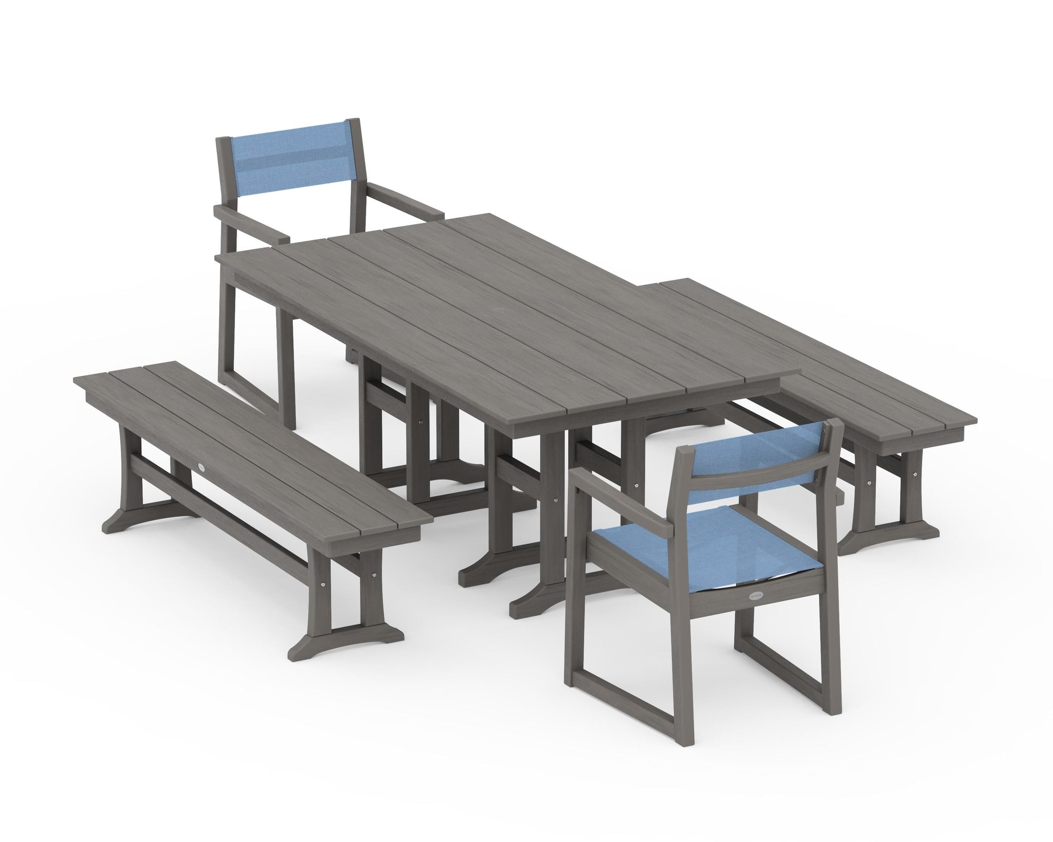 EDGE Sling Arm Chair 5-Piece Farmhouse Dining Set with Benches
