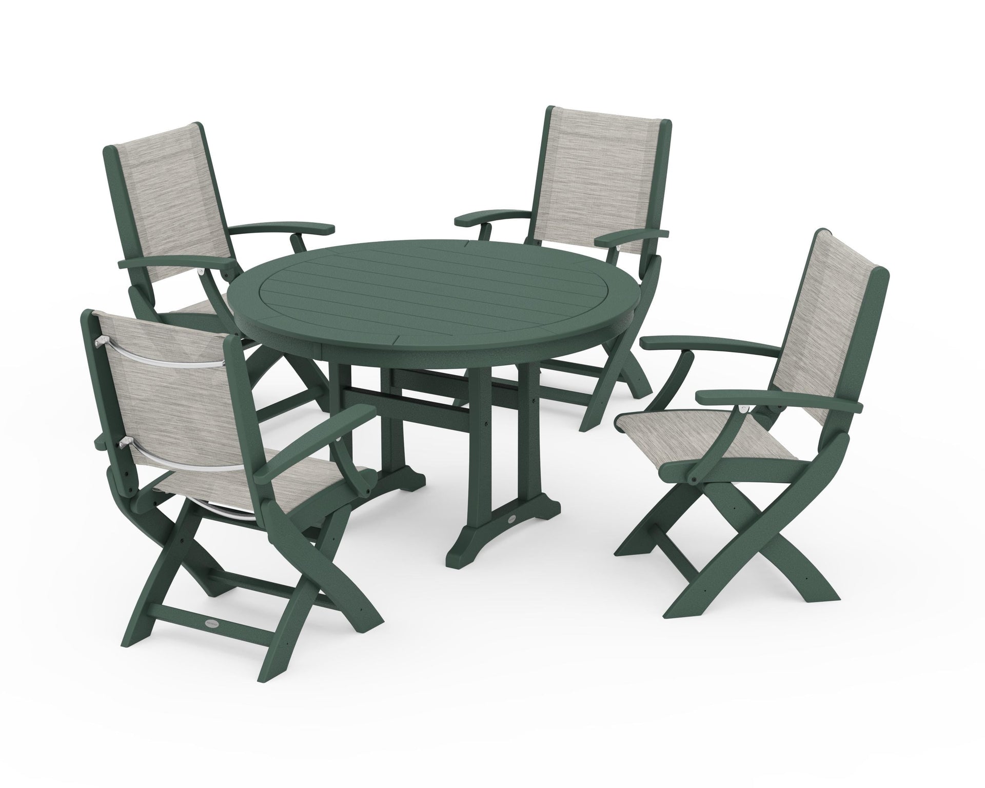 Coastal Folding Chair 5-Piece Round Dining Set with Trestle Legs