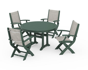 Coastal Folding Chair 5-Piece Round Dining Set with Trestle Legs